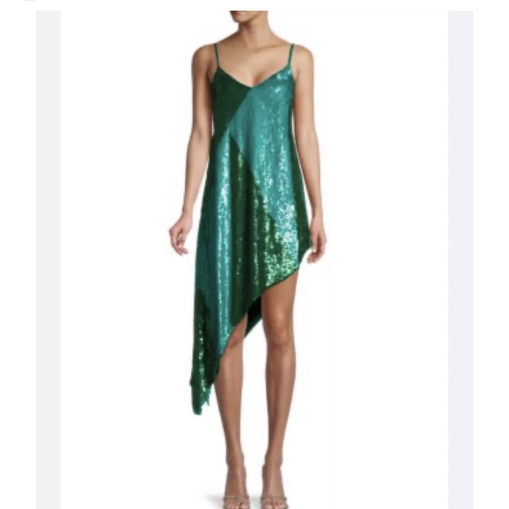 New with tags retrofete sequin dress. Blue green. Asymmetrical